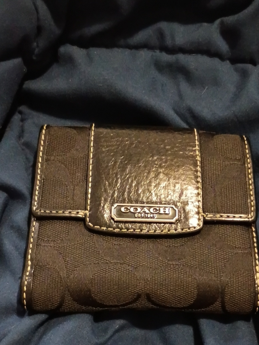 Coach Black Signature Bi-Fold Coin Wallet with Polished Logo